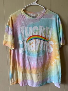 Lucky Charms Pastel Tie-Dye Tee with Rainbow Logo-over sized small